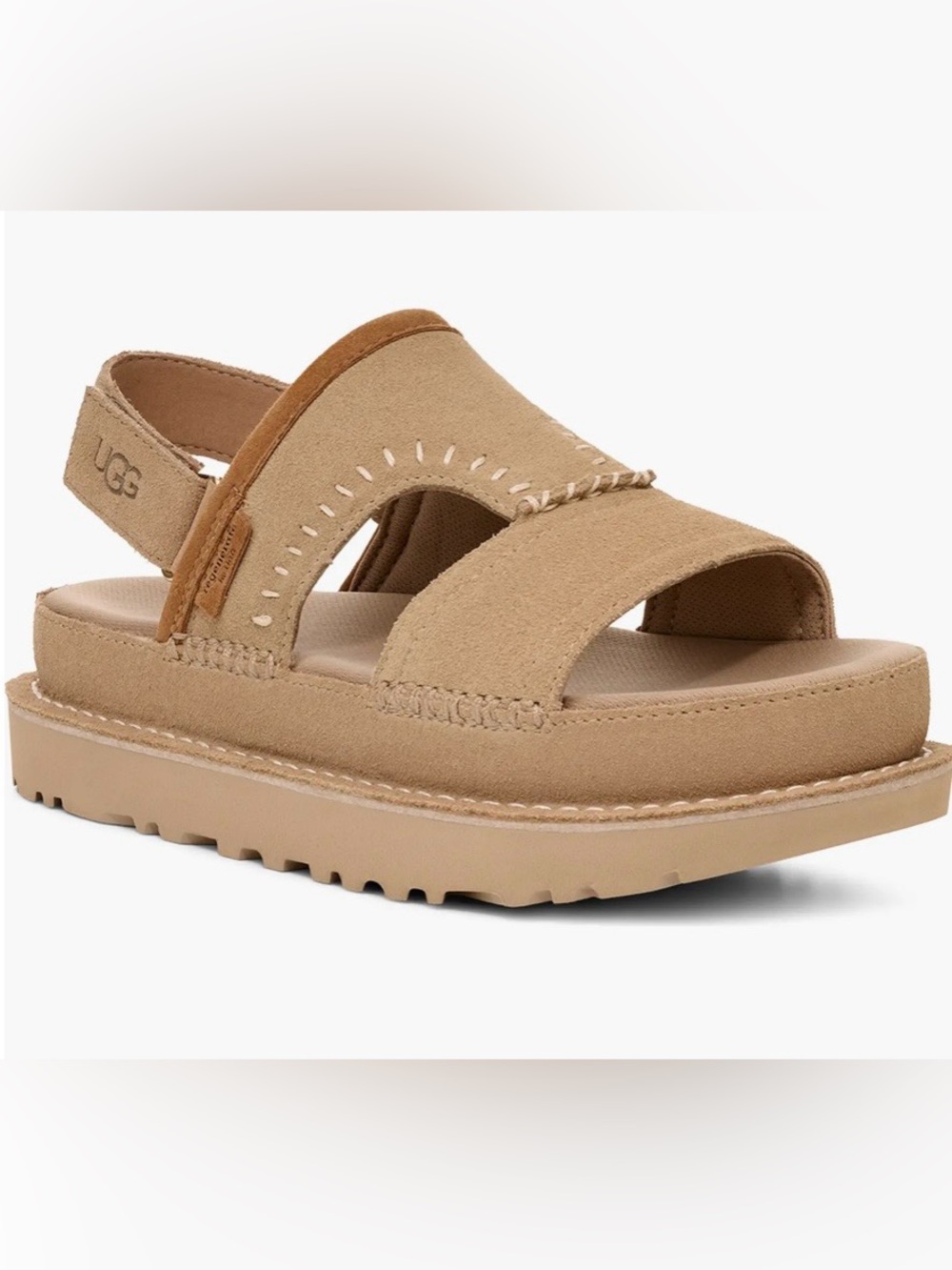 UGG Women's Goldenstar Regenerate Suede Open-Toe Sandals in Tan